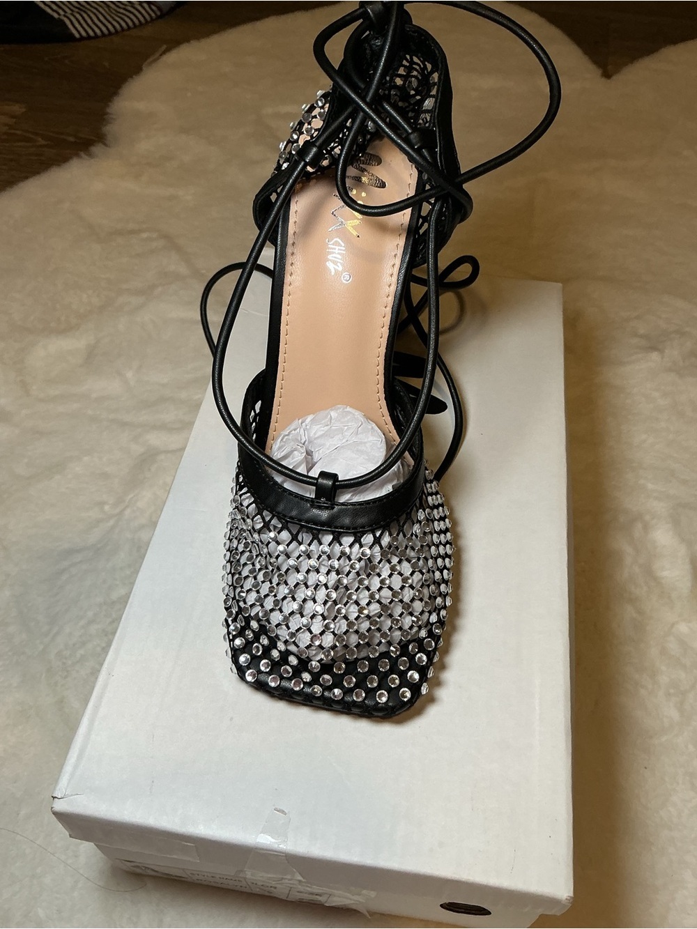 Mixx Shuz Black Crystal Lace-Up Stiletto Pumps - Picture 4 of 7